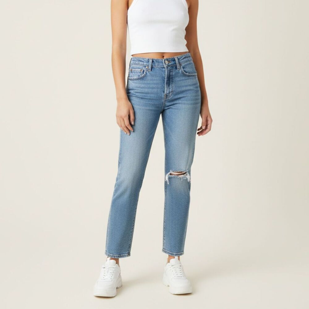 Levi's Jeans Wedgie Straight Button Fly Distressed Medium Wash Denim Women sz 25